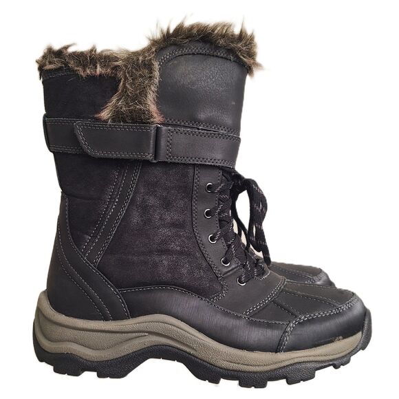 Clarks Waterproof Lace Up Faux Fur Snow Rain Boots US 7.5 All Weather Outdoors - Picture 1 of 8